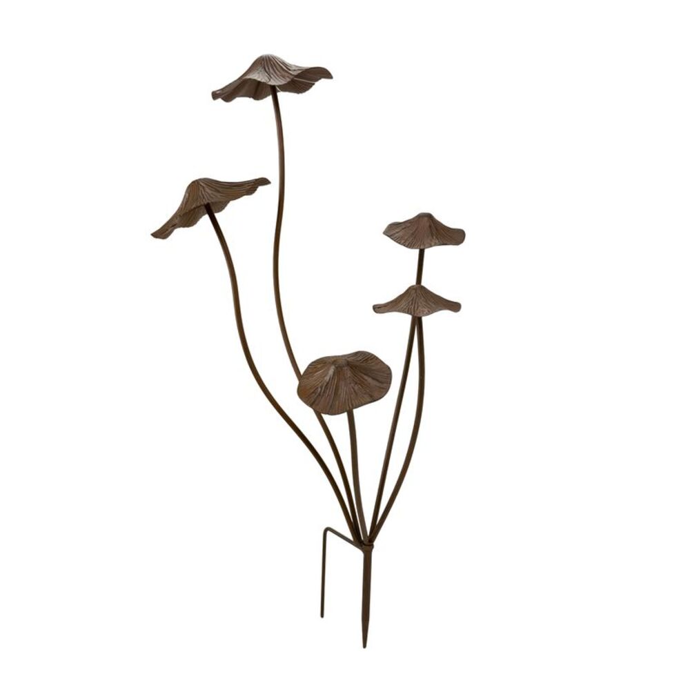 Metal Mushroom Garden Stake Five Cap Cluster 28.25 Inch Brown Outdoor Decor